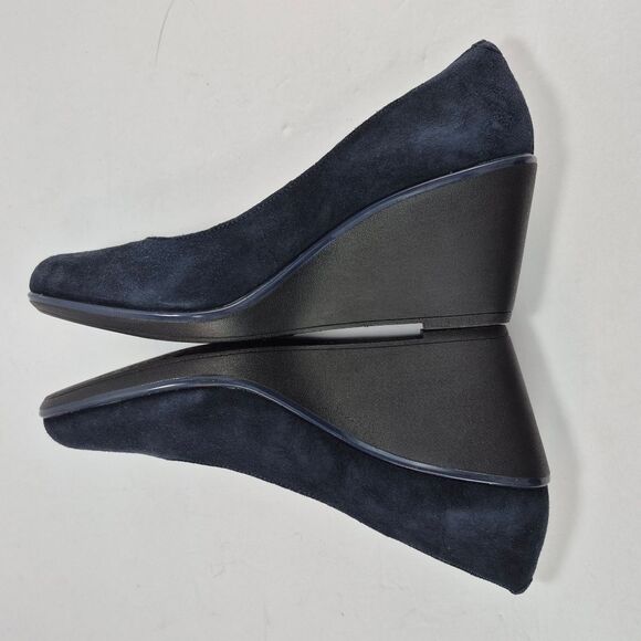 Clarks Artisan Flores Tulip Blue Suede Leather 3" Wedge Pumps Heels Woman's 10M. - Picture 6 of 10